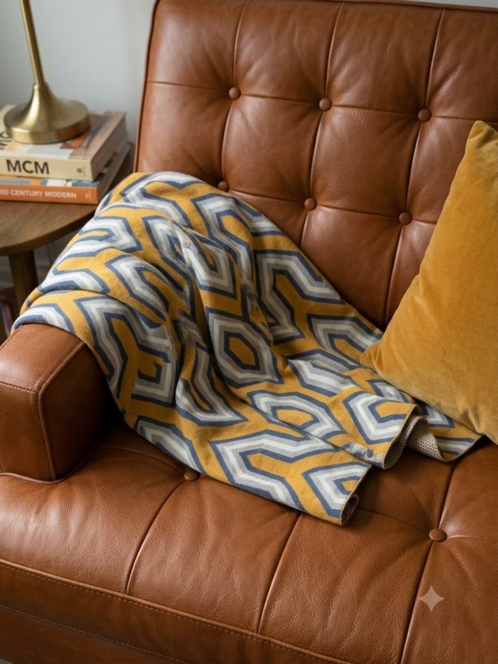 Mid Century Modern Geometric 100% Cotton Knit Throw Blanket Accent Retro Warm